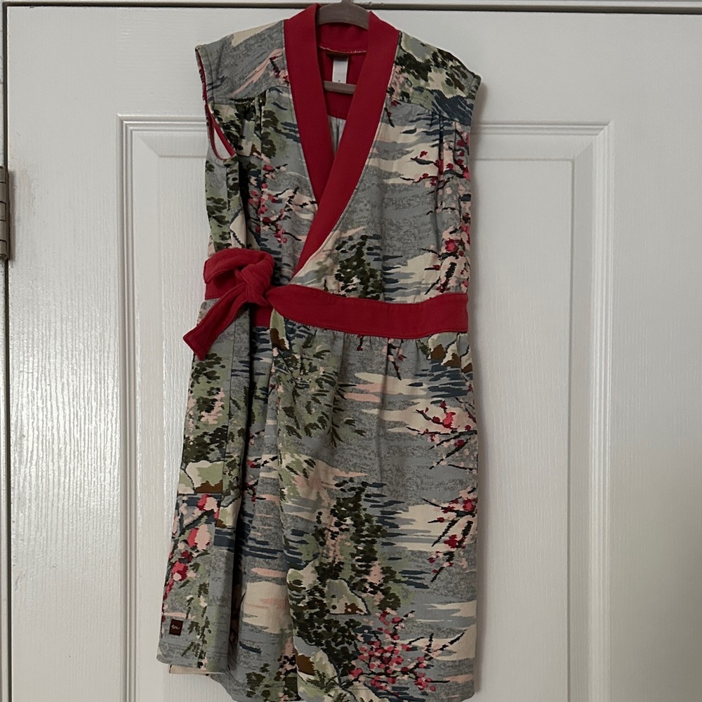 Tea Collection Asymmetrical Dress with Red and Green Accents